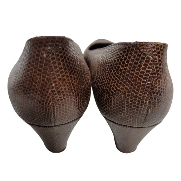 Vintage Bottega Veneta Heels Brown Pump Snakeskin Embossed Leather 8.5 AA Narrow - Picture 5 of 15